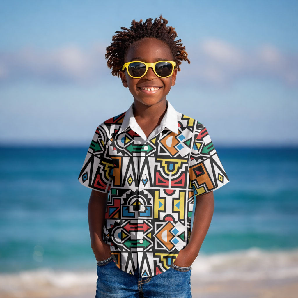 African Geometric Ndebele Patterns Kid Hawaiian Shirt
