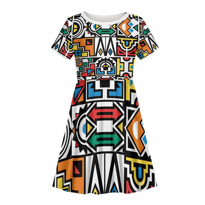 African Geometric Ndebele Patterns Kid Short Sleeve Dress