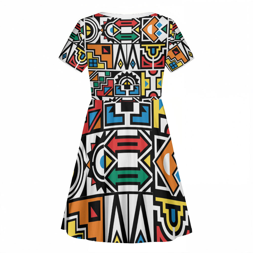 African Geometric Ndebele Patterns Kid Short Sleeve Dress