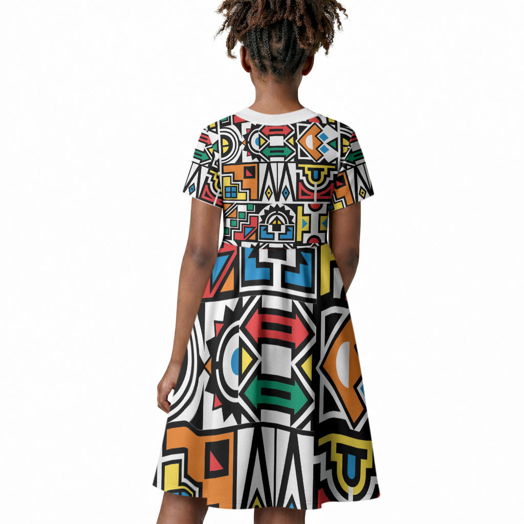 African Geometric Ndebele Patterns Kid Short Sleeve Dress