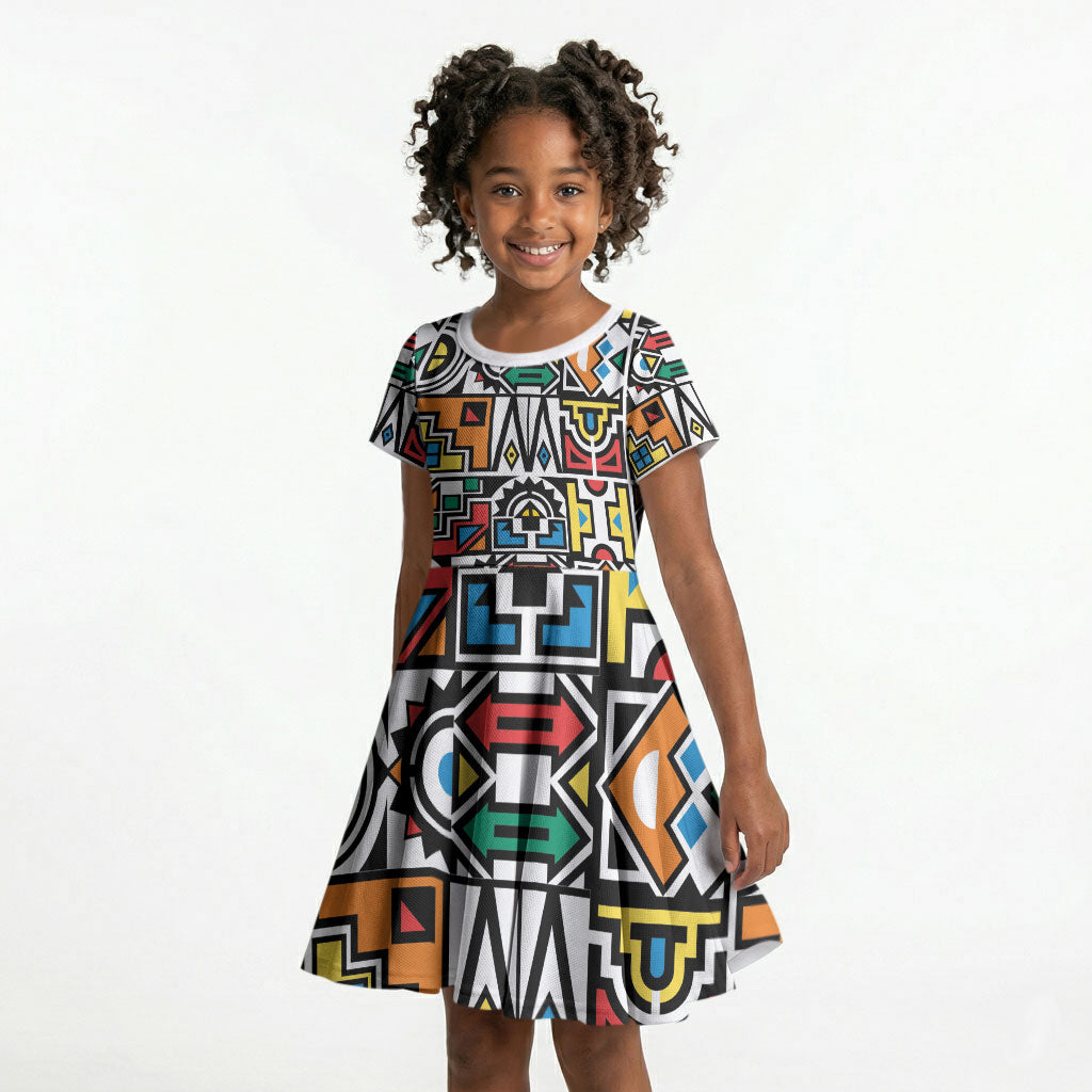 African Geometric Ndebele Patterns Kid Short Sleeve Dress