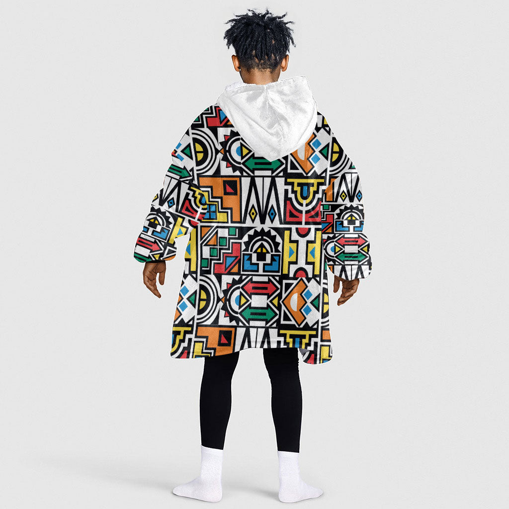 African Geometric Ndebele Patterns Kid Wearable Blanket Hoodie