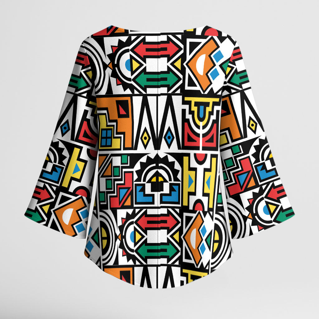 African Geometric Ndebele Patterns Kimono Sleeve Blouse