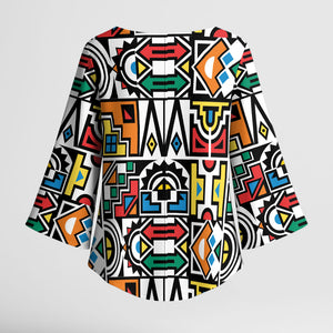 African Geometric Ndebele Patterns Kimono Sleeve Blouse