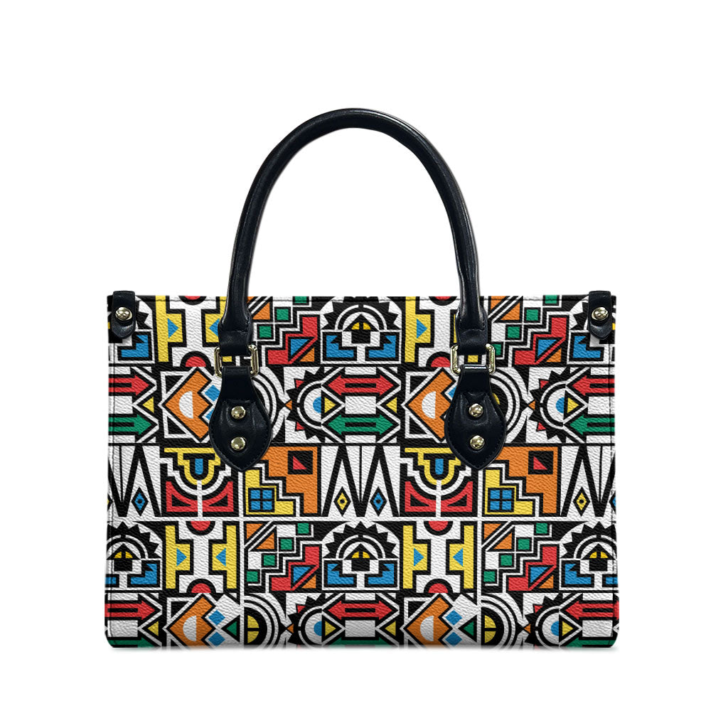 African Geometric Ndebele Patterns Leather Bag