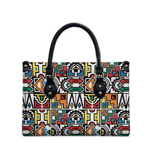 African Geometric Ndebele Patterns Leather Bag