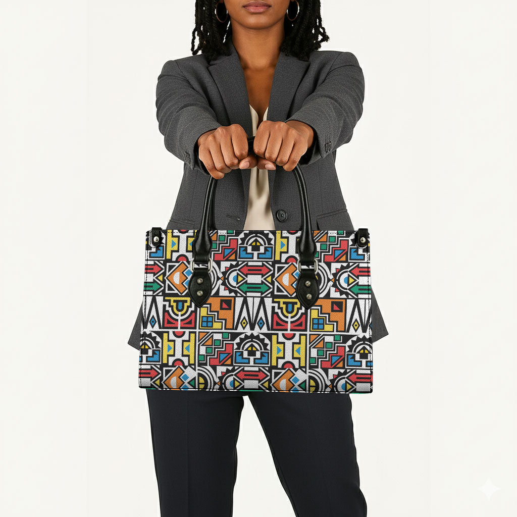 African Geometric Ndebele Patterns Leather Bag