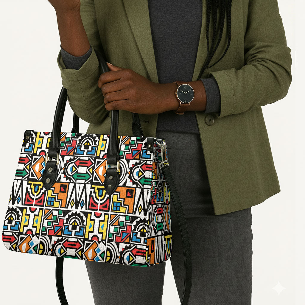 African Geometric Ndebele Patterns Leather Bag