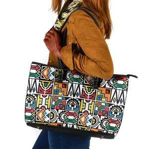 African Geometric Ndebele Patterns Leather Tote Bag