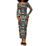 African Geometric Ndebele Patterns Long Sleeve Bodycon Dress