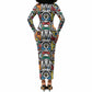 African Geometric Ndebele Patterns Long Sleeve Bodycon Dress