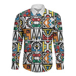 African Geometric Ndebele Patterns Long Sleeve Button Shirt