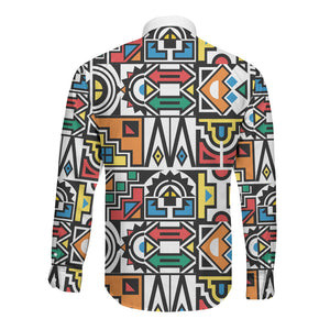 African Geometric Ndebele Patterns Long Sleeve Button Shirt