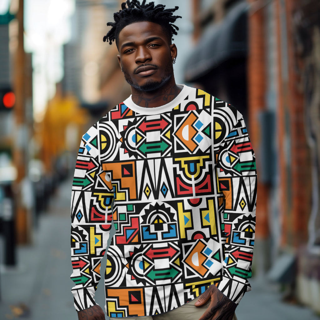 African Geometric Ndebele Patterns Long Sleeve Shirt