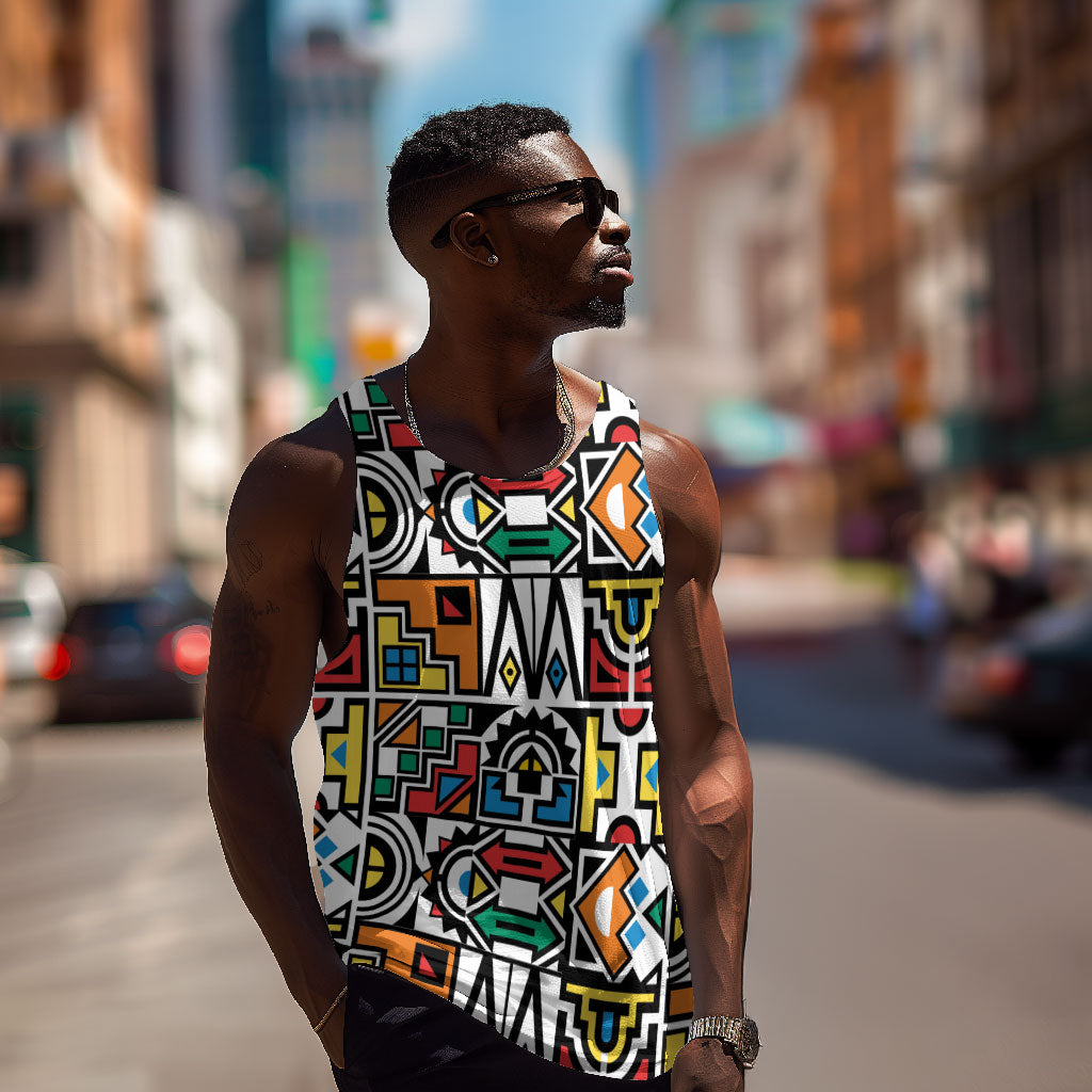 African Geometric Ndebele Patterns Men Tank Top