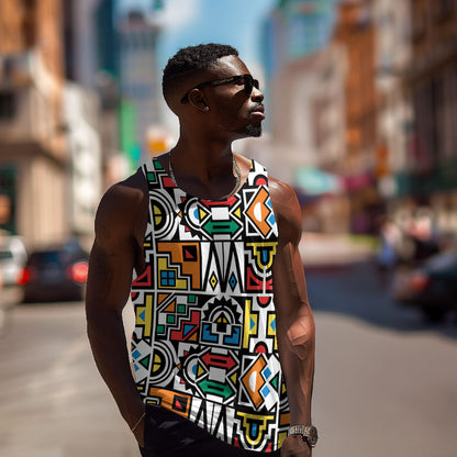 African Geometric Ndebele Patterns Men Tank Top