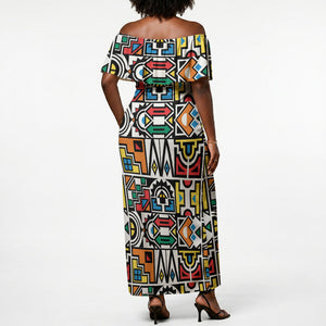 African Geometric Ndebele Patterns Off Shoulder Maxi Dress