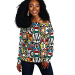 African Geometric Ndebele Patterns Off Shoulder Sweater