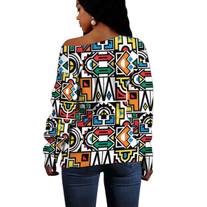 African Geometric Ndebele Patterns Off Shoulder Sweater