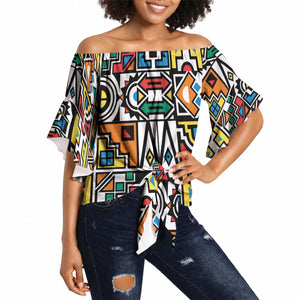 African Geometric Ndebele Patterns Off Shoulder Wrap Waist Top