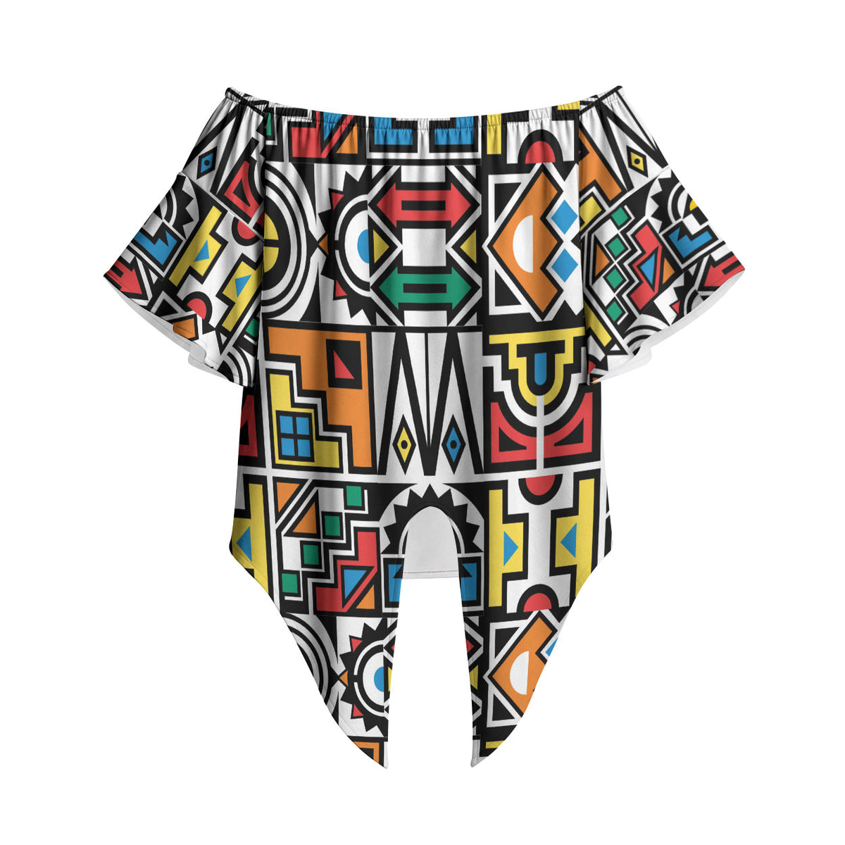 African Geometric Ndebele Patterns Off Shoulder Wrap Waist Top