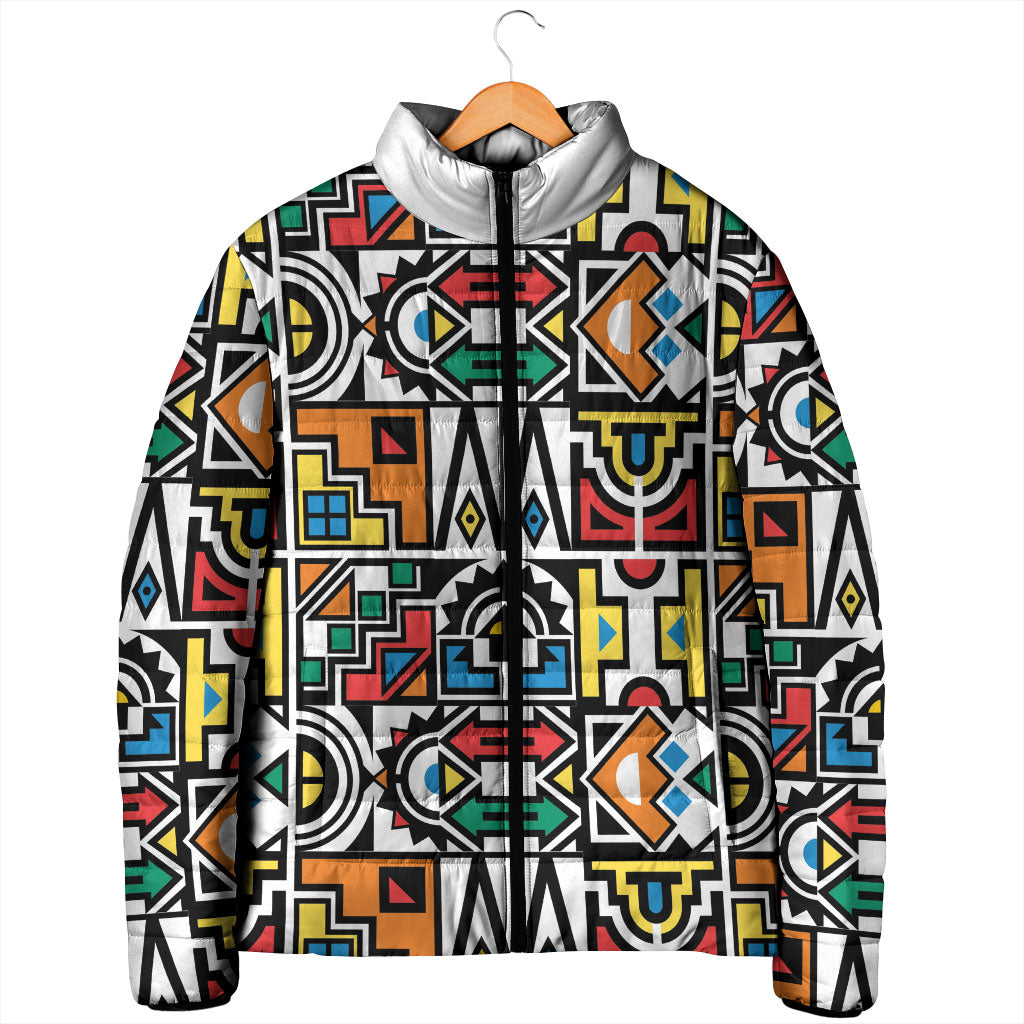 African Geometric Ndebele Patterns Padded Jacket