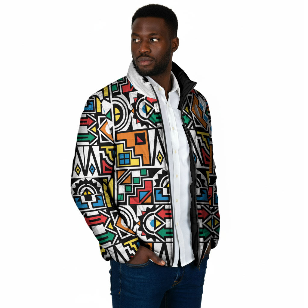 African Geometric Ndebele Patterns Padded Jacket