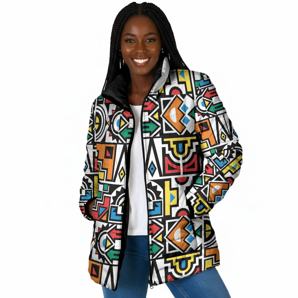 African Geometric Ndebele Patterns Padded Jacket