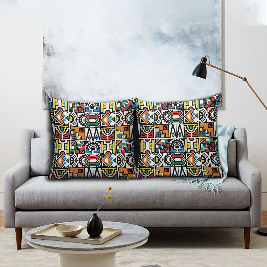 African Geometric Ndebele Patterns Pillow Cover