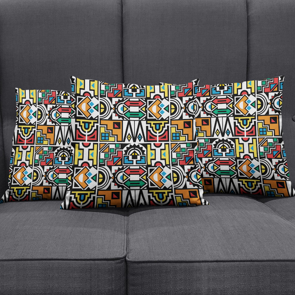 African Geometric Ndebele Patterns Pillow Cover