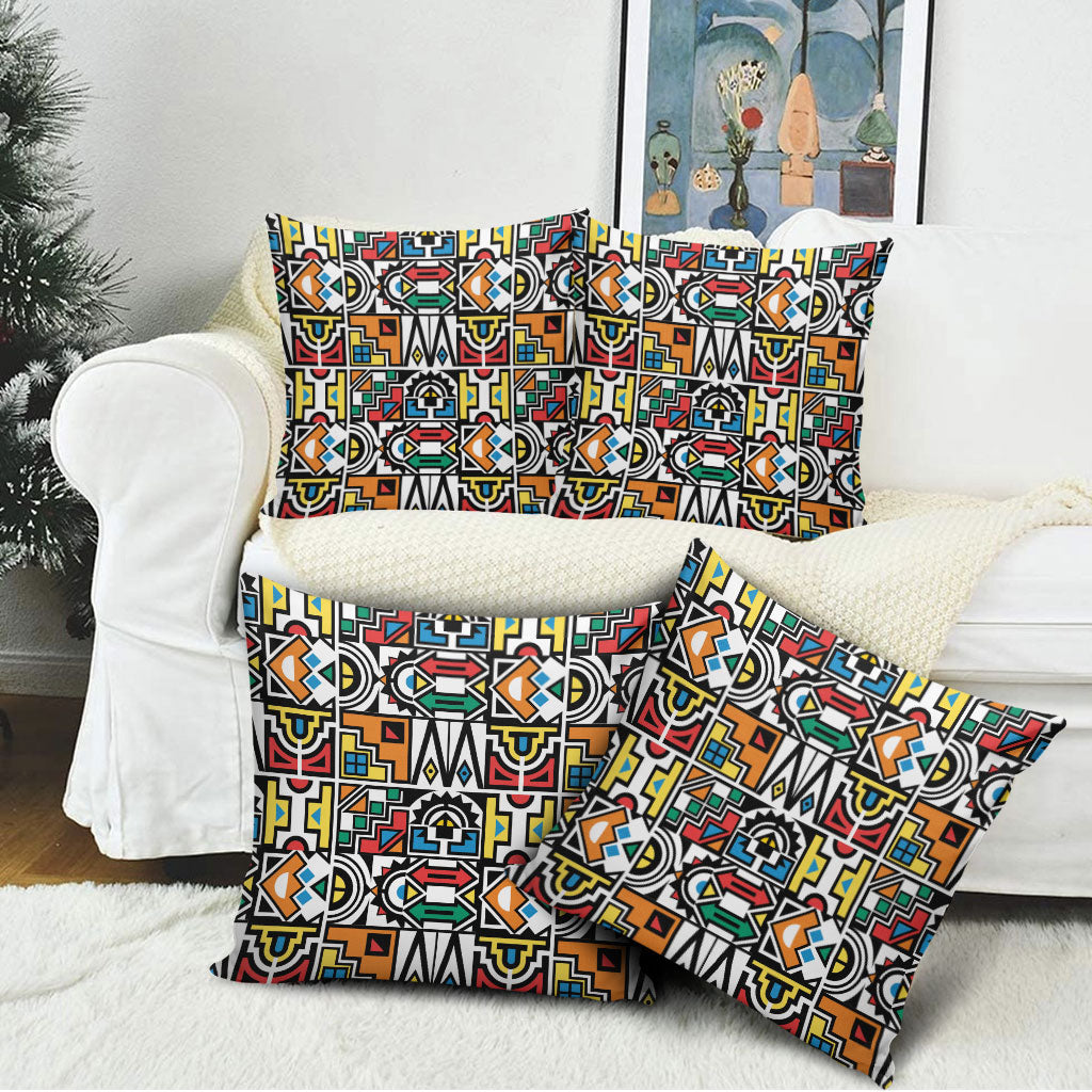 African Geometric Ndebele Patterns Pillow Cover