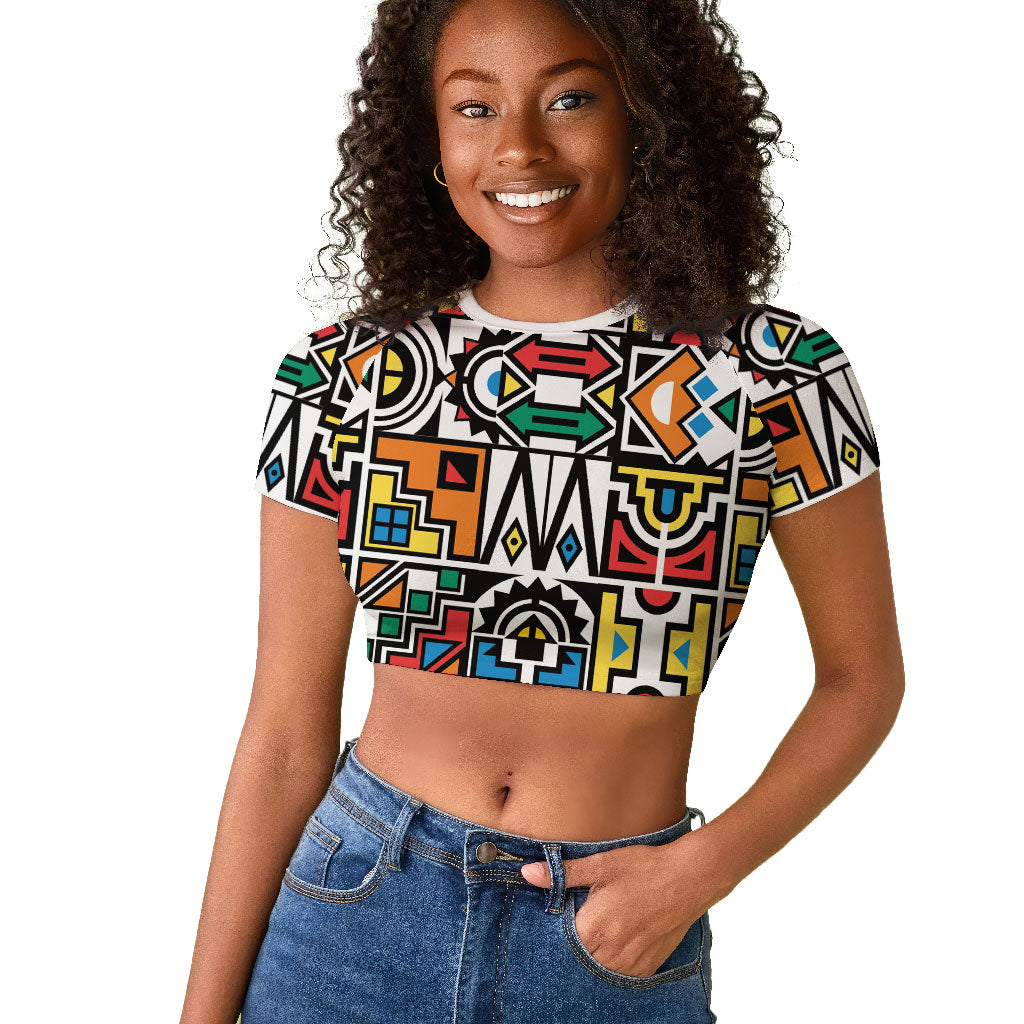 African Geometric Ndebele Patterns Raglan Cropped T shirt