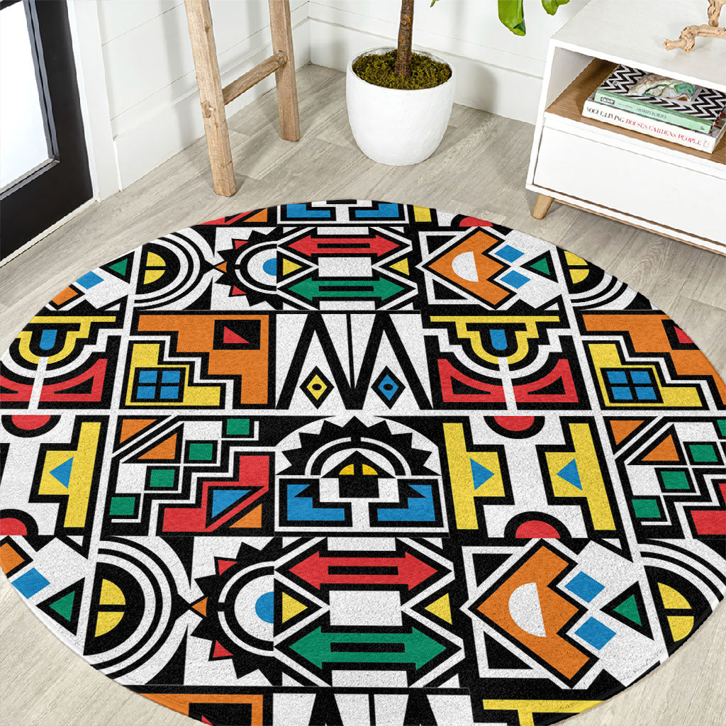 African Geometric Ndebele Patterns Round Carpet