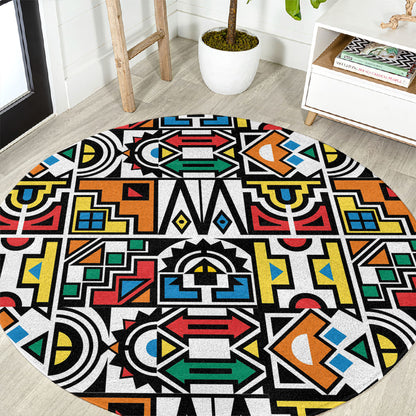 African Geometric Ndebele Patterns Round Carpet