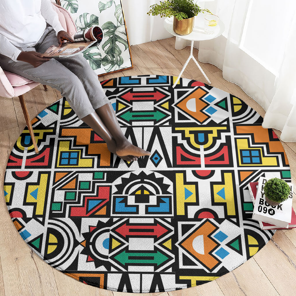 African Geometric Ndebele Patterns Round Carpet