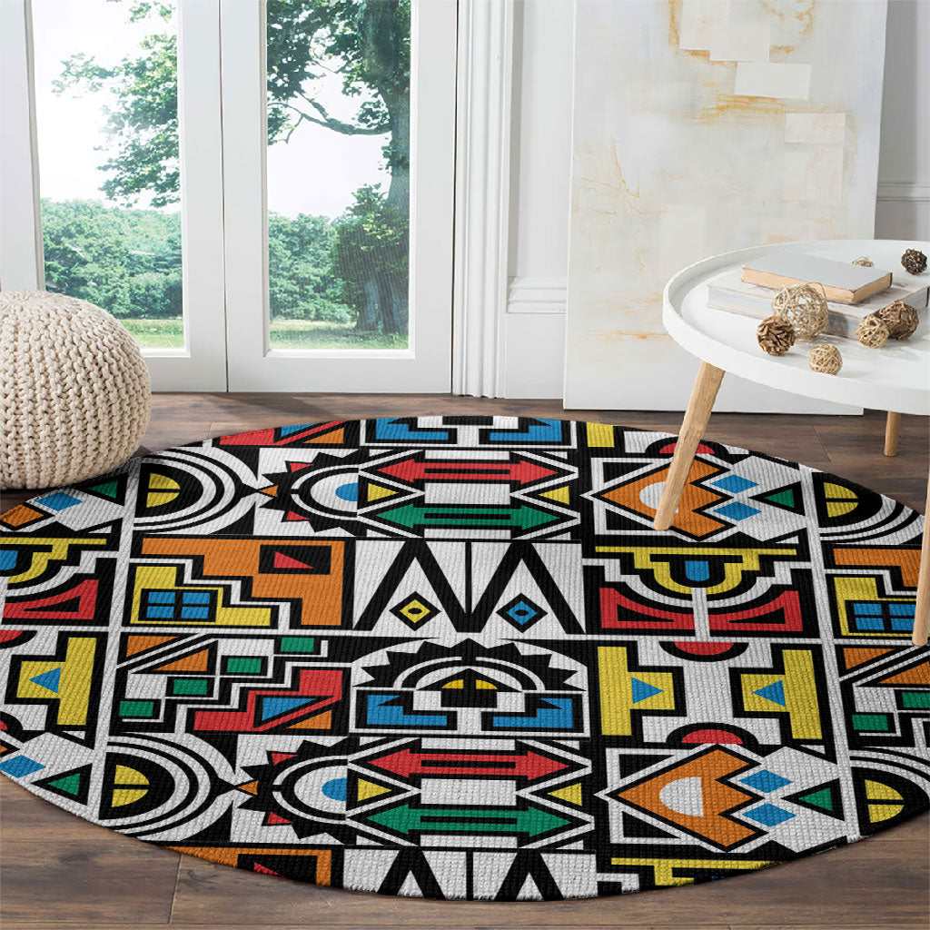 African Geometric Ndebele Patterns Round Carpet