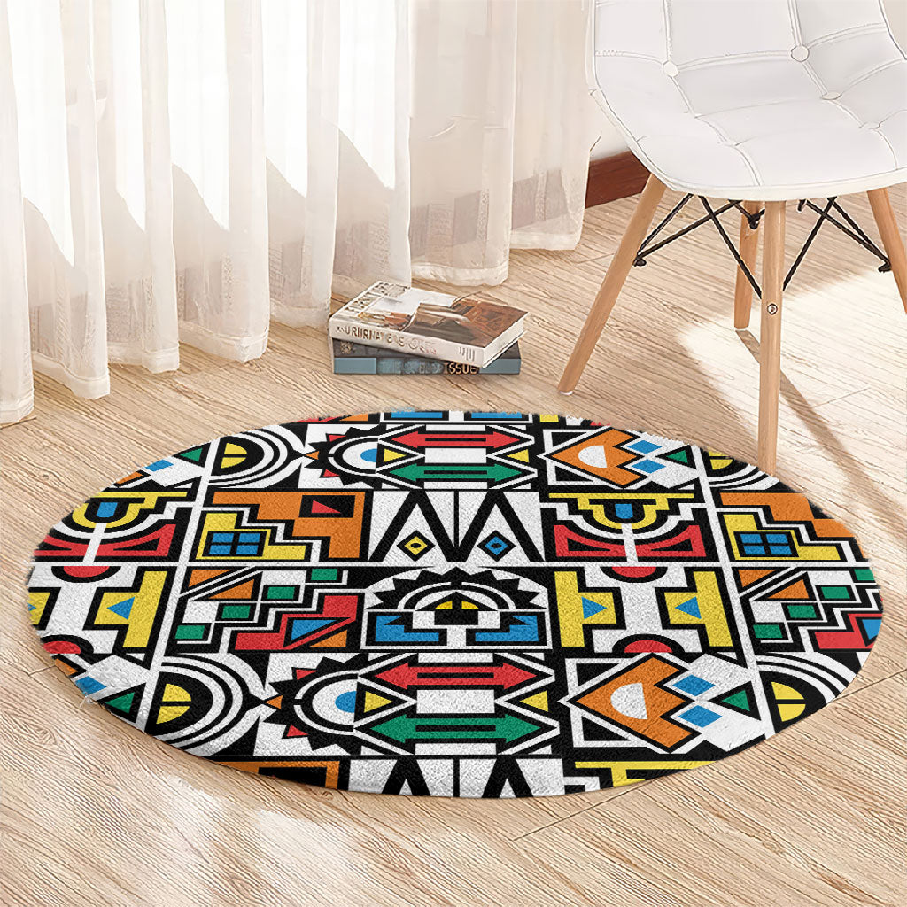 African Geometric Ndebele Patterns Round Carpet