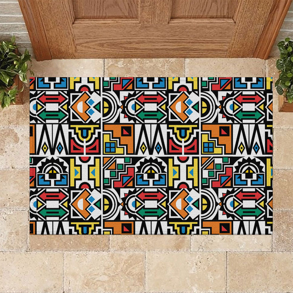 African Geometric Ndebele Patterns Rubber Doormat