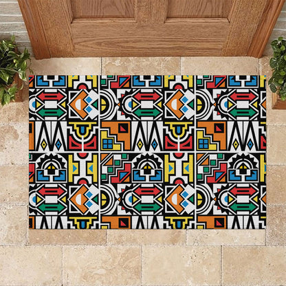 African Geometric Ndebele Patterns Rubber Doormat
