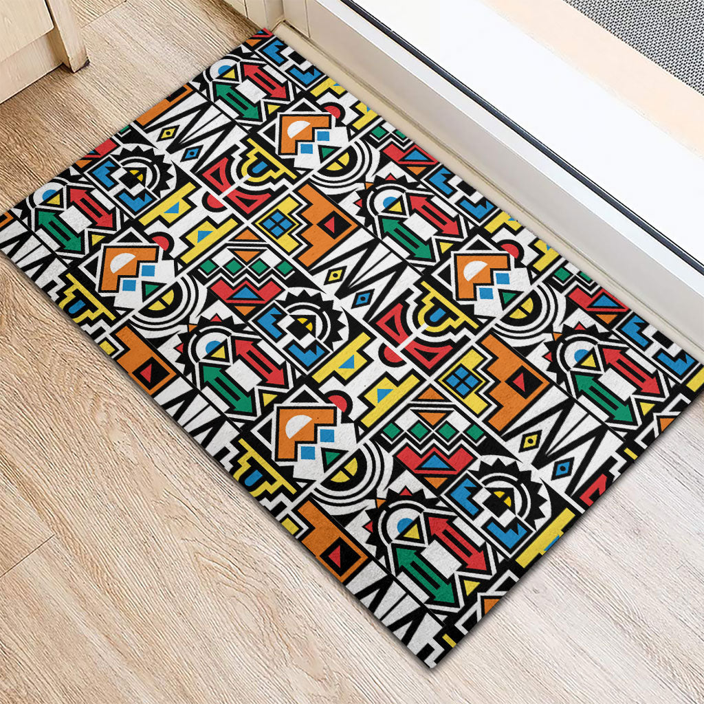 African Geometric Ndebele Patterns Rubber Doormat