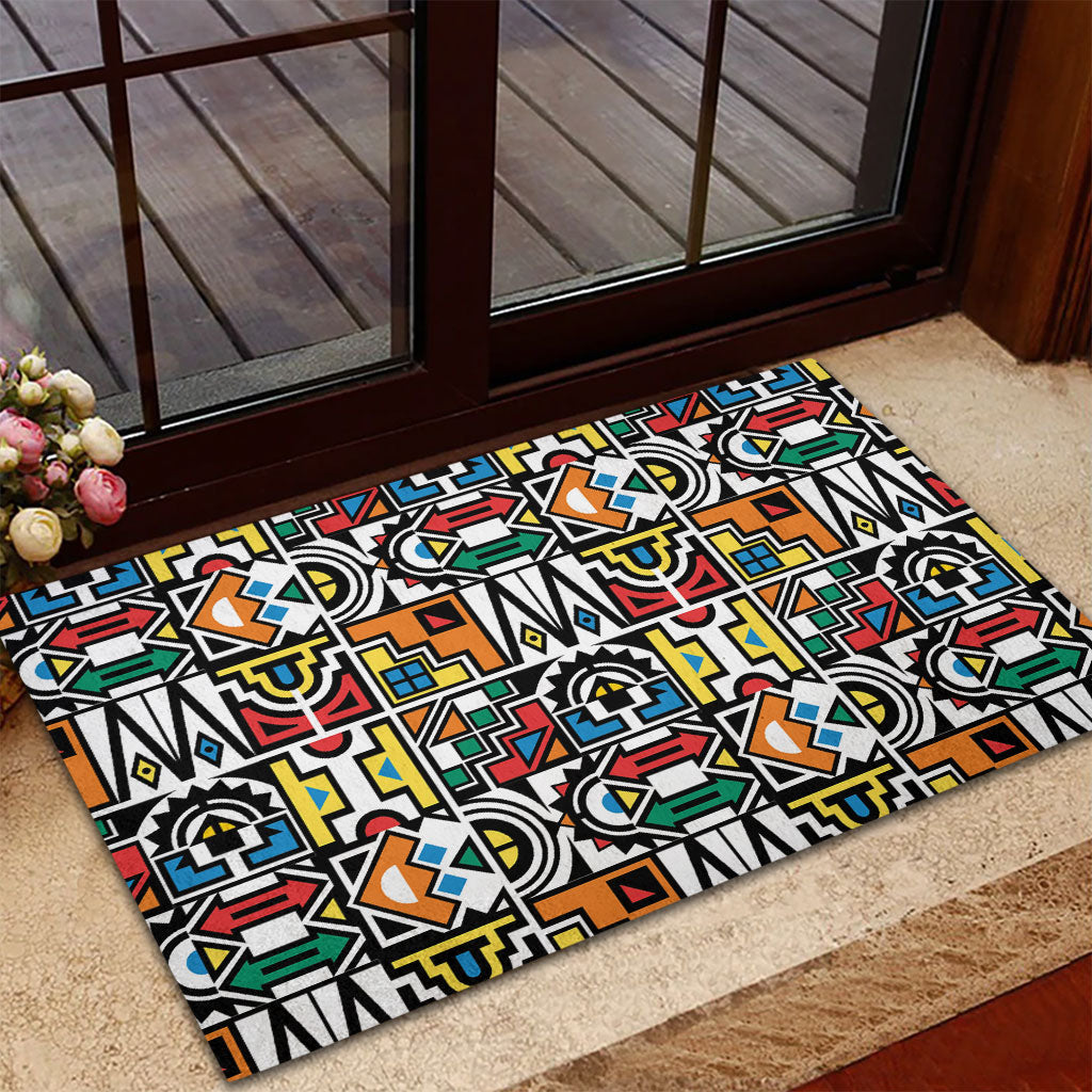 African Geometric Ndebele Patterns Rubber Doormat