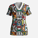 African Geometric Ndebele Patterns Scrub Top
