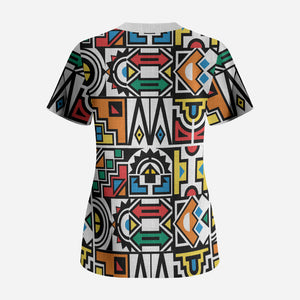 African Geometric Ndebele Patterns Scrub Top