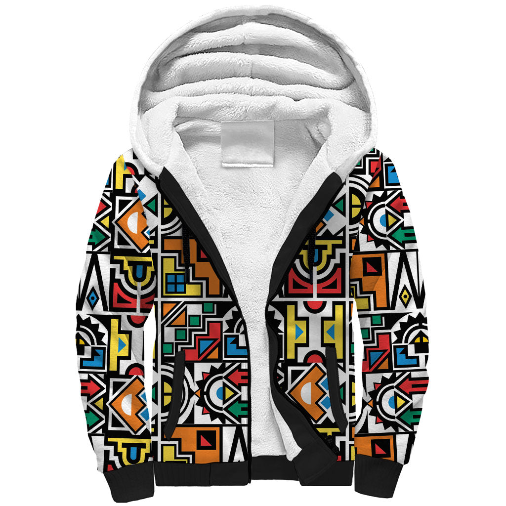 African Geometric Ndebele Patterns Sherpa Hoodie
