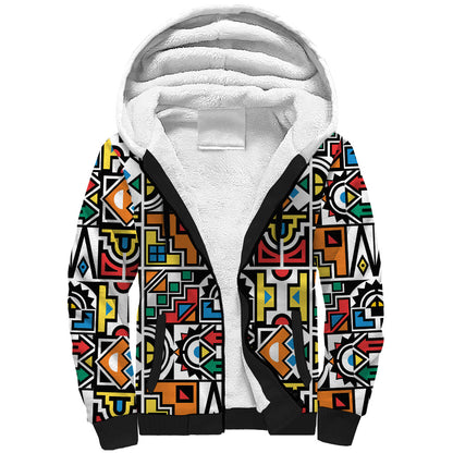 African Geometric Ndebele Patterns Sherpa Hoodie