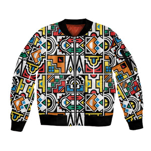 African Geometric Ndebele Patterns Sleeve Zip Bomber Jacket