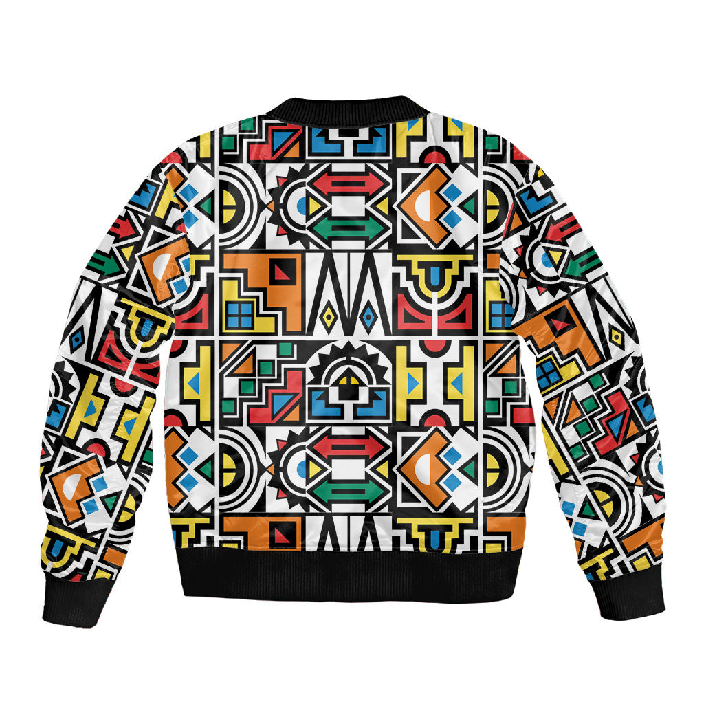 African Geometric Ndebele Patterns Sleeve Zip Bomber Jacket