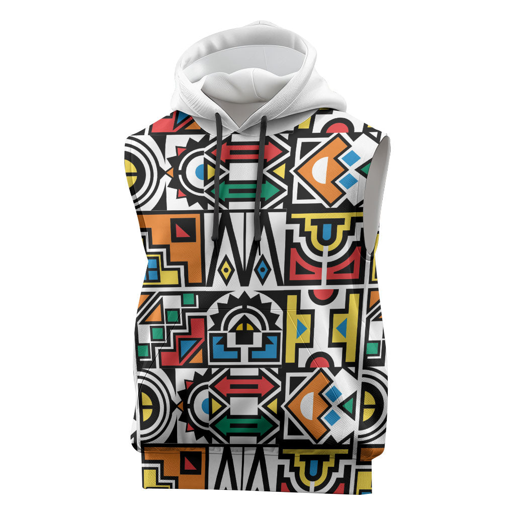 African Geometric Ndebele Patterns Sleeveless Hoodie