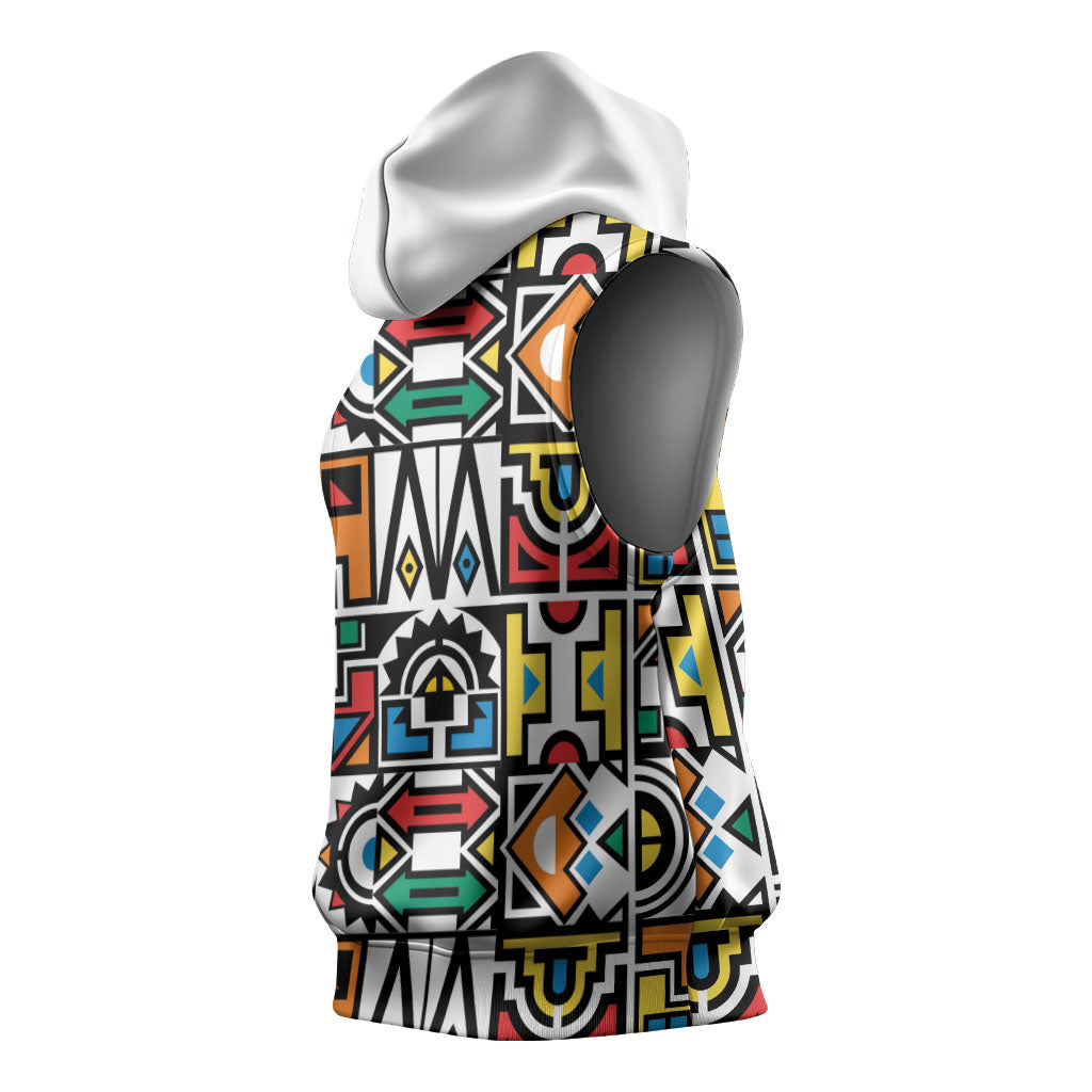 African Geometric Ndebele Patterns Sleeveless Hoodie