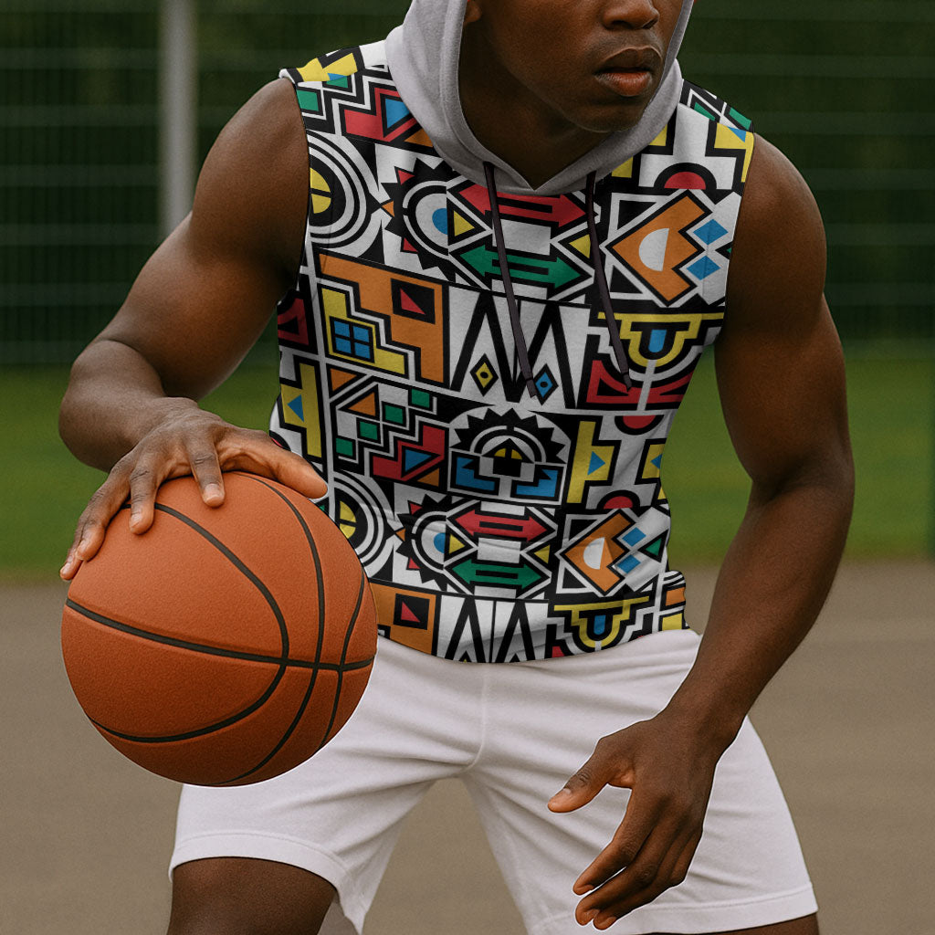 African Geometric Ndebele Patterns Sleeveless Hoodie